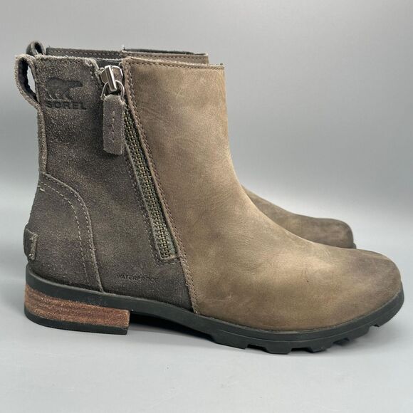 Sorel Emelie Zip Ankle Women's Size 6.5 Boots Gray Brown Ankle Zip Winter Rain - Picture 1 of 9